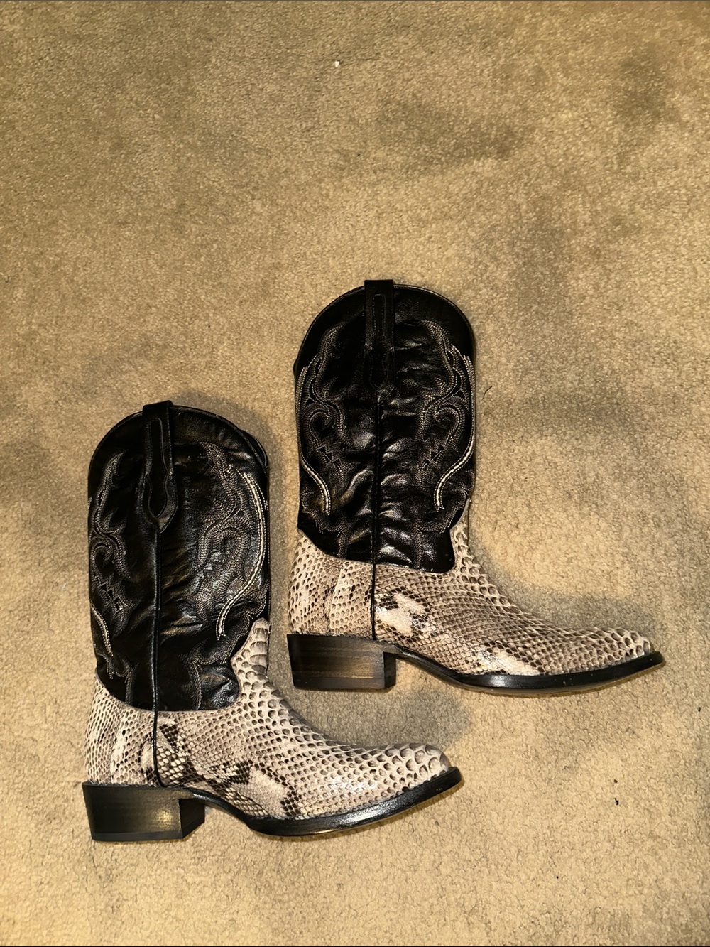 J.B. Dillon Black and Tan Snakeskin Cowboy Boots